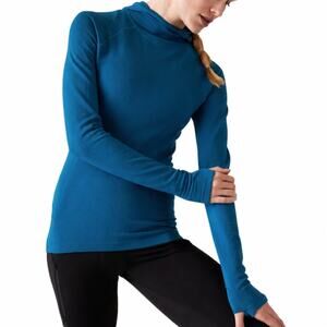 Athleta Flurry Seamless Hooded Long Sleeve Top Blue Thumbholes Size L